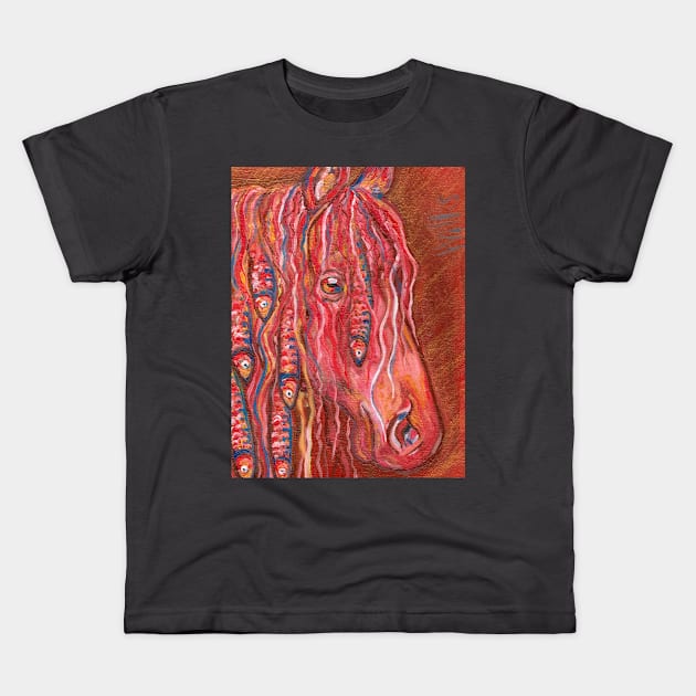 Red horse Kids T-Shirt by deadblackpony